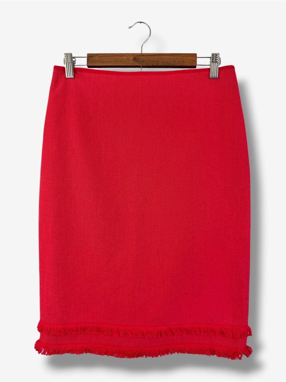 Ann Taylor Red Pencil Skirt Size 4 Fringe Trim Knee Length Office Preppy Casual
